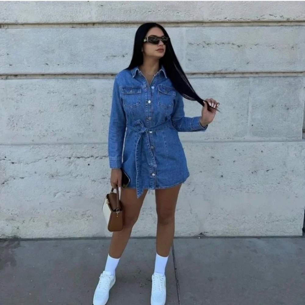 Zara Denim Short Dress Blue Bloggers Favorite Size XS NWT
